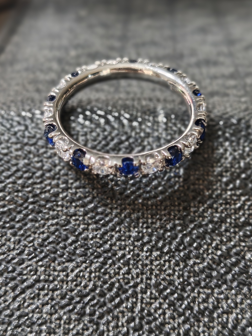 Sterling Silver Blue Sapphire and Clear CZ Eternity Band